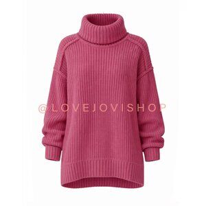 Boho Cozy | Free People Mauve Chunky Knit Reverse Seam Tunic Sweater or Dress XL